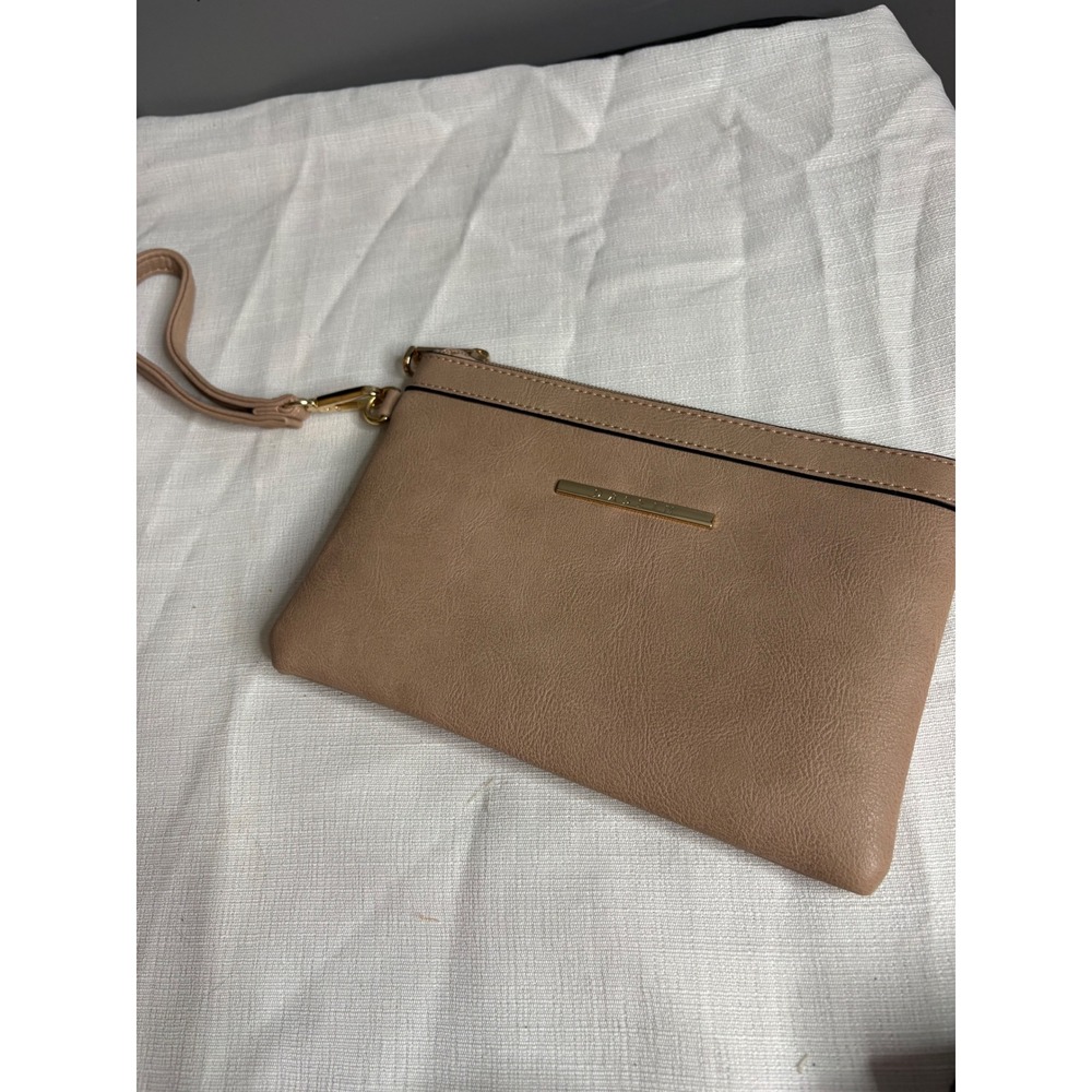 Dasein Tan Vegan Leather Wristlet Clutch Bag Gold Hardware Nude NWT